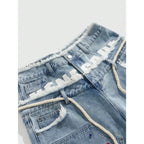 Rhinestone Diamond Embellished Loose Fit Denim Shorts