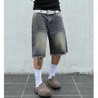 Low Rise Raw Hem Straight Leg Denim Jorts Streetwear