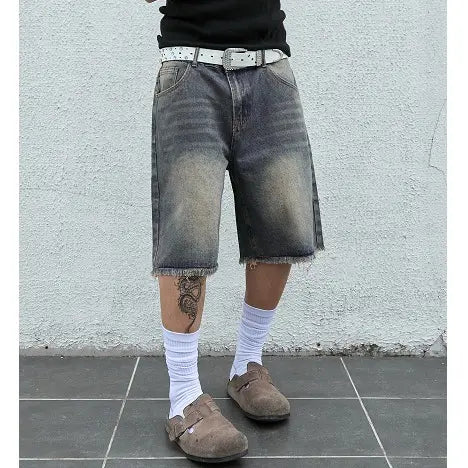 【Order Size Up】Straight Leg Jean Spring To Summer Shorts Raw Hem Low Rise Denim Bermuda Jorts Shorts Streetwear