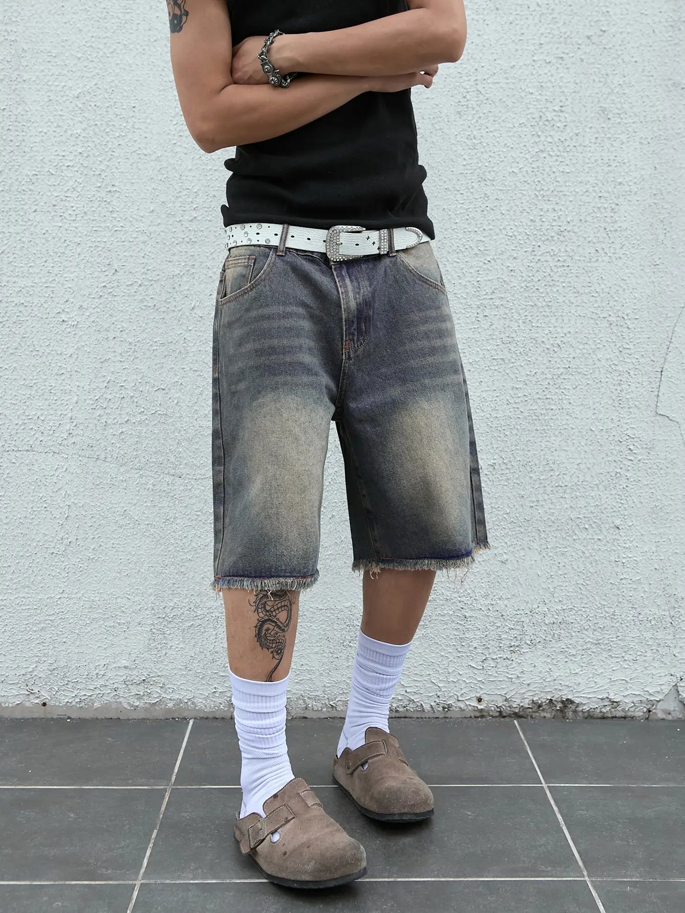 【Order Size Up】Straight Leg Jean Spring To Summer Shorts Raw Hem Low Rise Denim Bermuda Jorts Shorts Streetwear