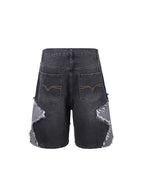 Star Pattern Frayed Hem Wide Leg Denim Jorts