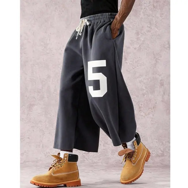 Street Style Badge Graphic Drawstring Waist Loose Pants
