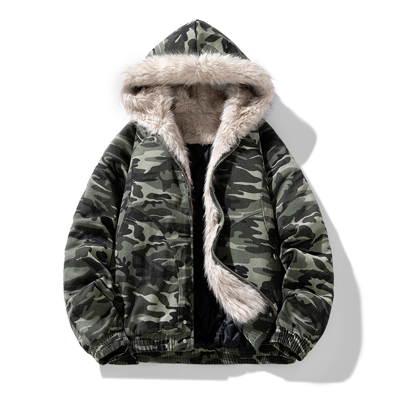 Fur Collar Hooded Cotton Coat Men Winter Warm Outerwear