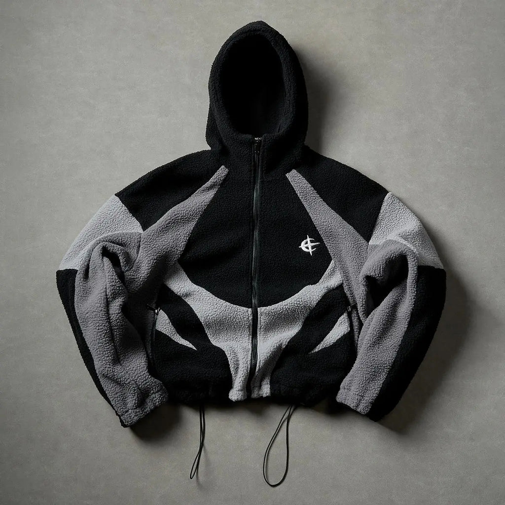 Color Block Patchwork Hooded Fleece Cotton Jacket