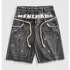 Rhinestone Diamond Embellished Loose Fit Denim Shorts